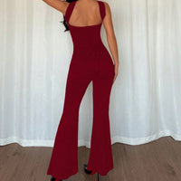 Chic Metal Buckle Flared Jumpsuit