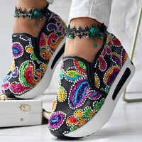 Random Print Lace-Up Elastic Sneakers