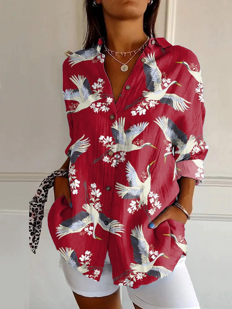 Floral Pattern 3D Printed Long-Sleeve Shirt