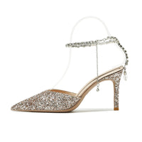 Sharp Pointed Rhinestone Chain High Heels