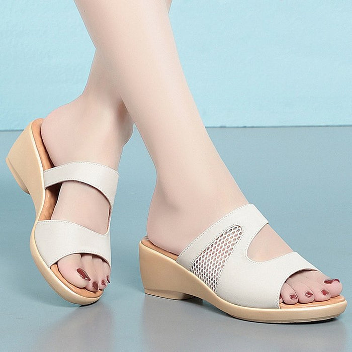 Hollow-out Mid Heel Peep Toe Sandals