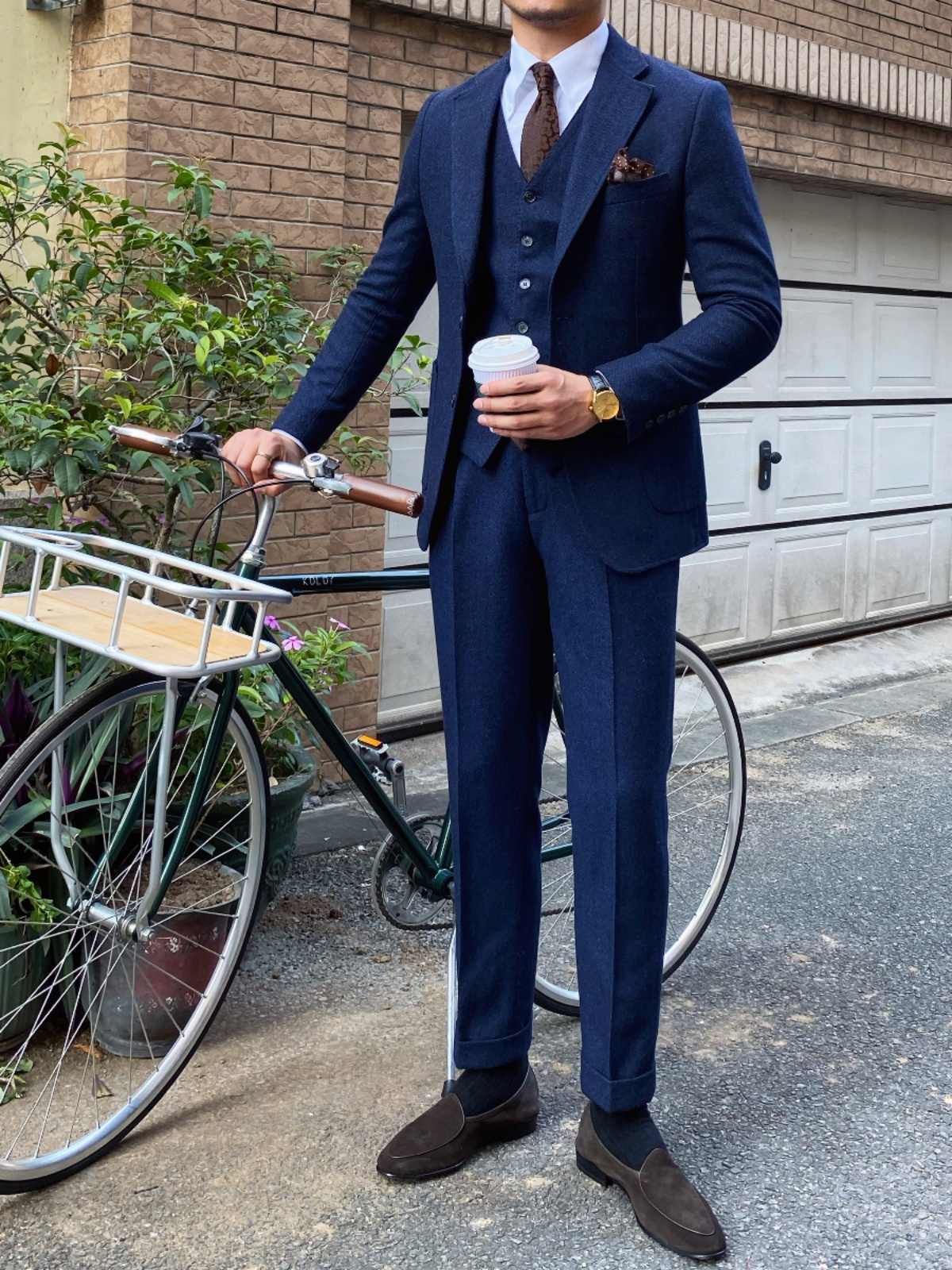 Autumn Winter Retro Herringbone Slim Fit Suits