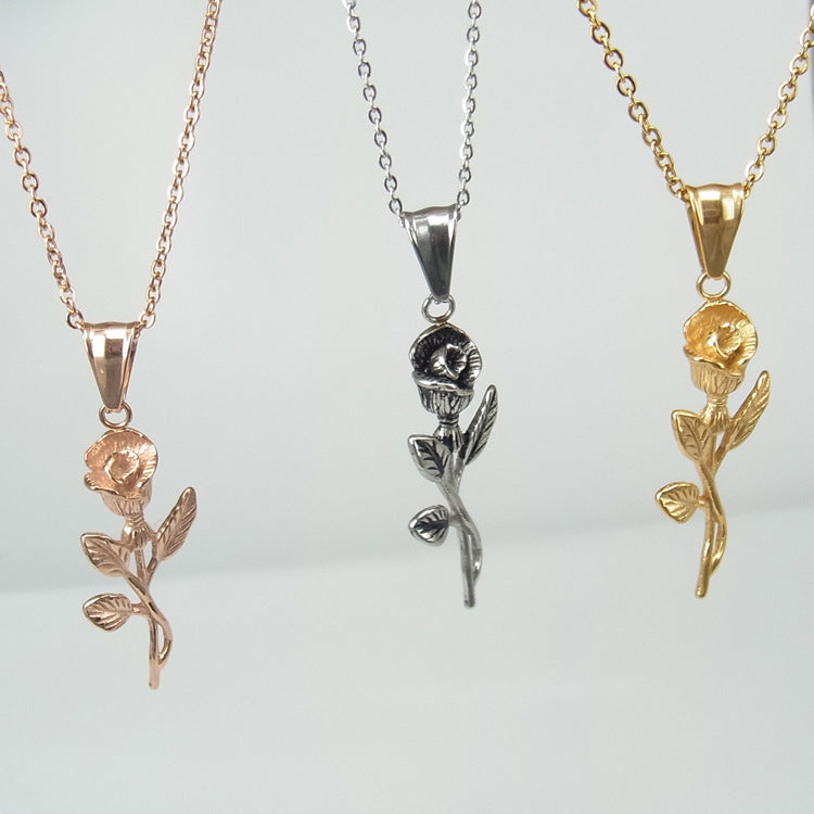 Stainless Steel Gold Roses Necklace