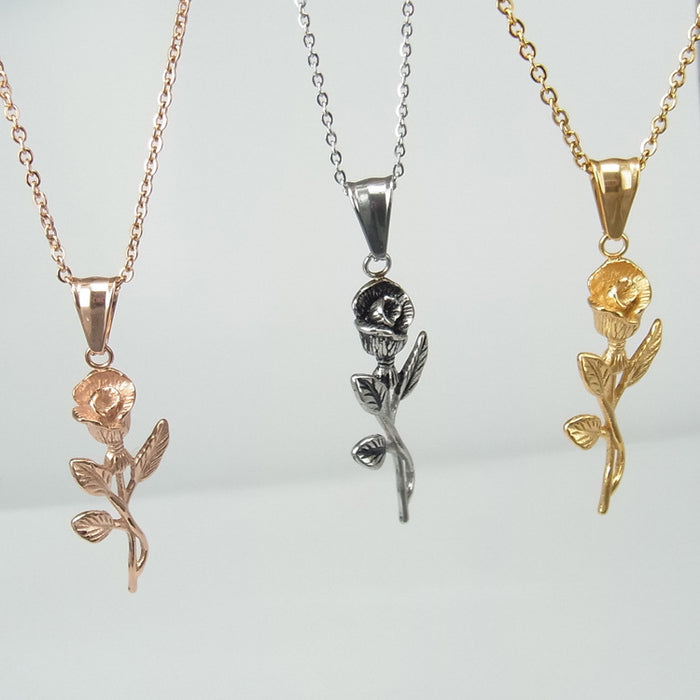 Stainless Steel Gold Roses Necklace