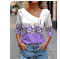 Diagonal Collar Flower Printed T-shirt