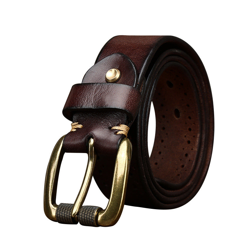 Hollowed-out First-layer Cowhide Pin-buckle Belt