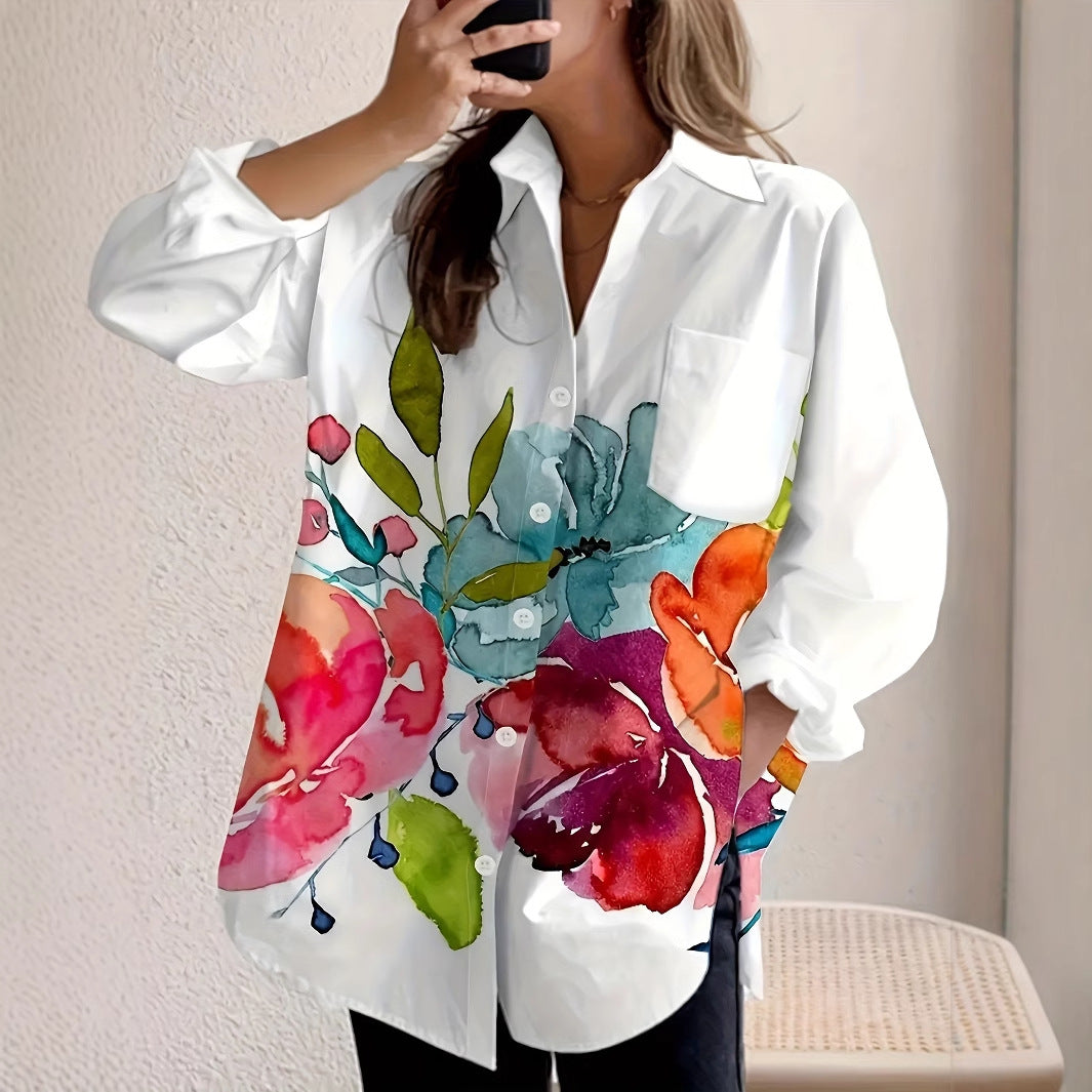Ink-Wash Floral Print Shirt
