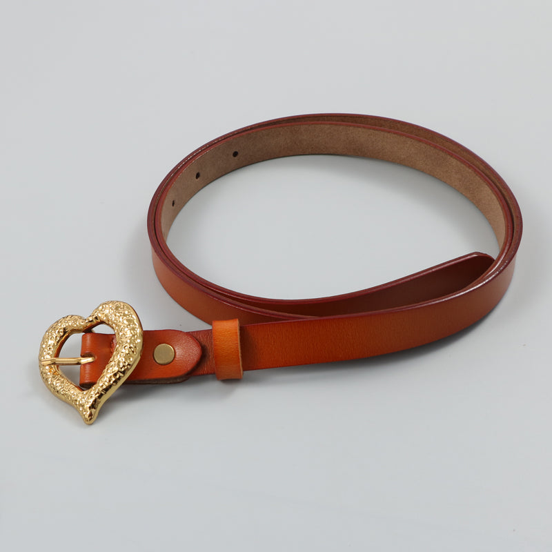 Gold Peach Heart Shape Buckle Leather Belt