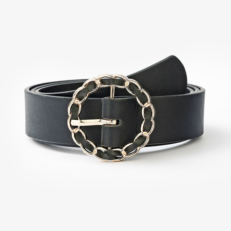 Round Buckle Exquisite PU Wrap Decorative Belt