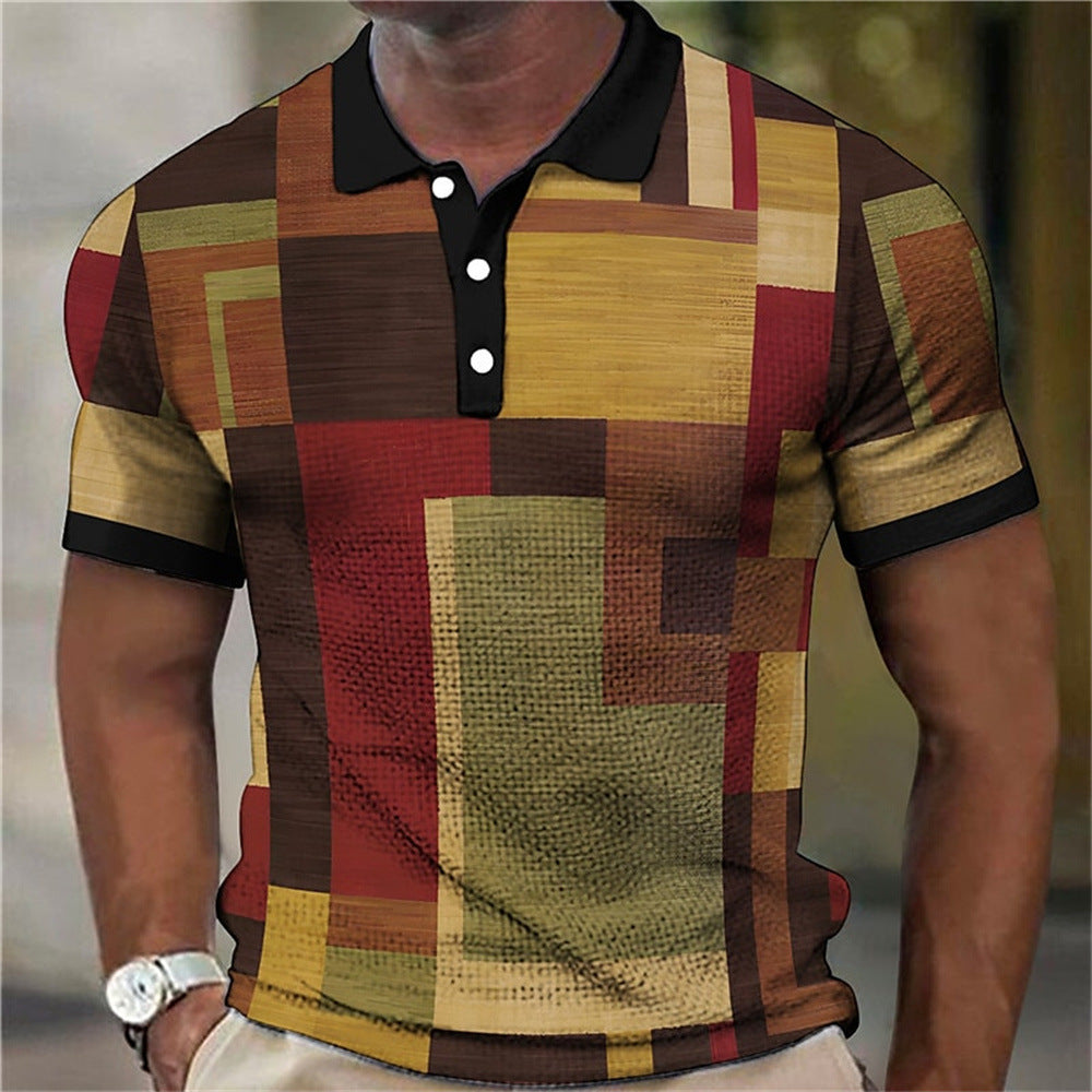 Fashion Polo 3d Splicing Plaid Printing Art Shirts