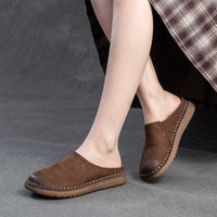 Genuine Leather Retro Wrap-around Lazy Slippers