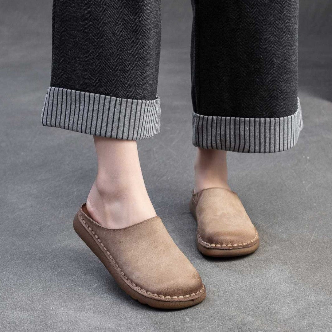 Genuine Leather Retro Wrap-around Lazy Slippers