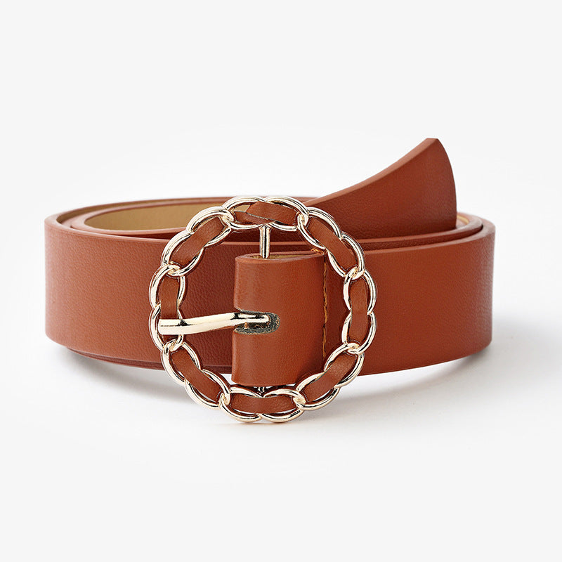 Round Buckle Exquisite PU Wrap Decorative Belt