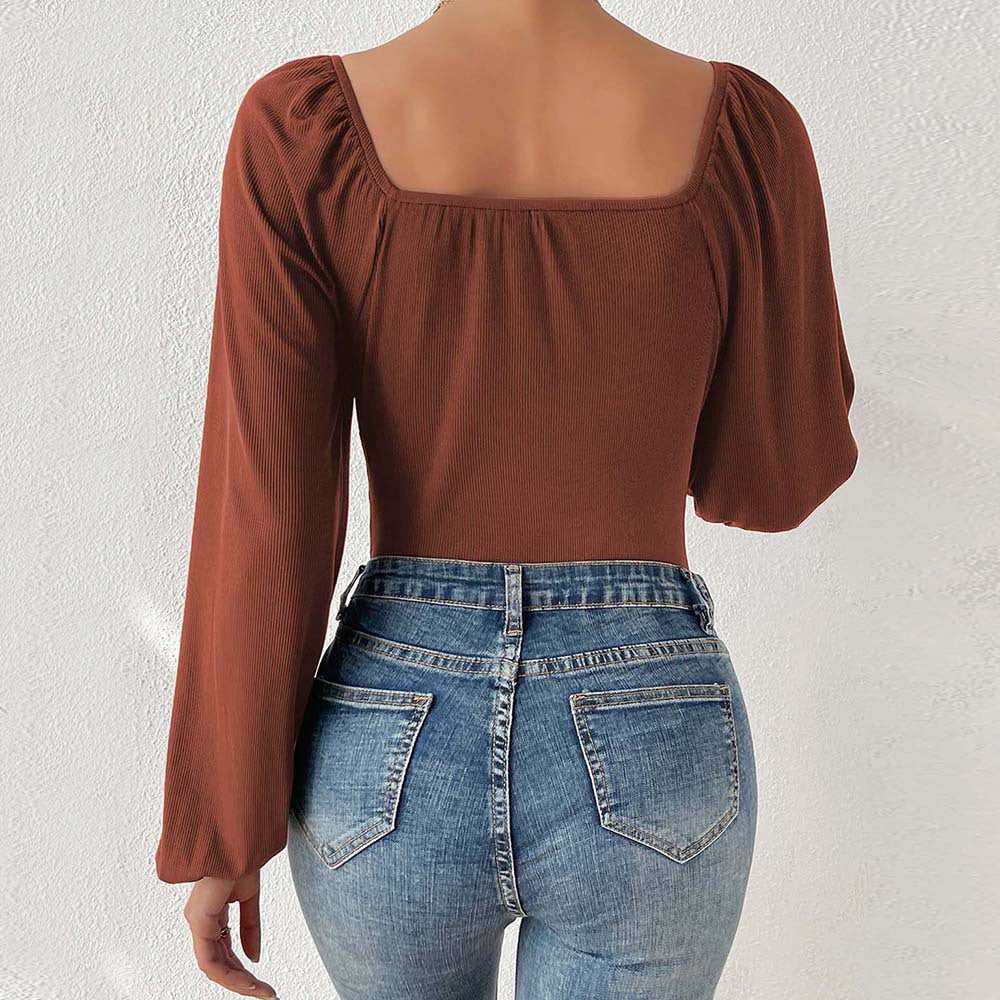 Square Neck Long-Sleeve Jumpsuit