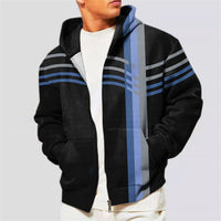 Zippered Hooded Sweatshirt with Striped & Gradient Print