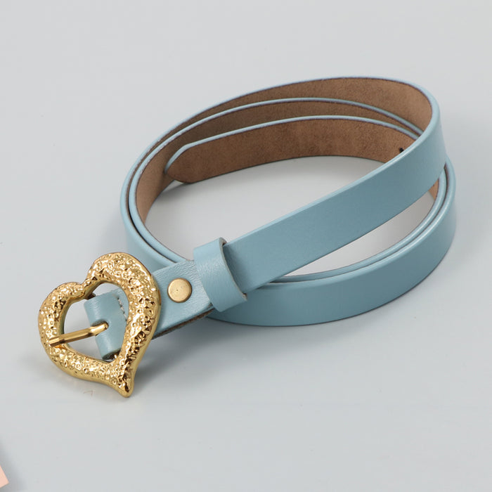 Gold Peach Heart Shape Buckle Leather Belt