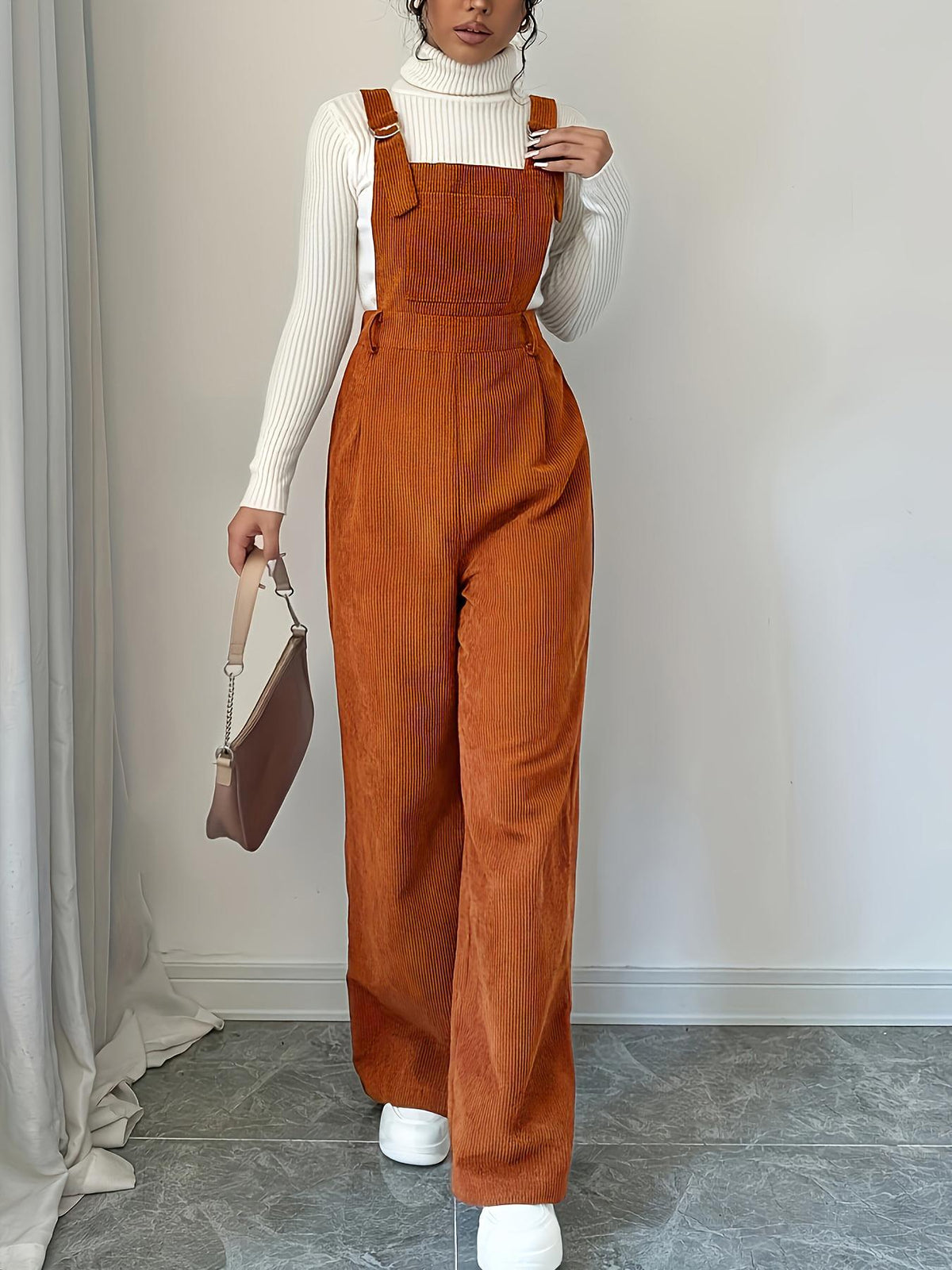 Corduroy Straight-Leg Bib Pants