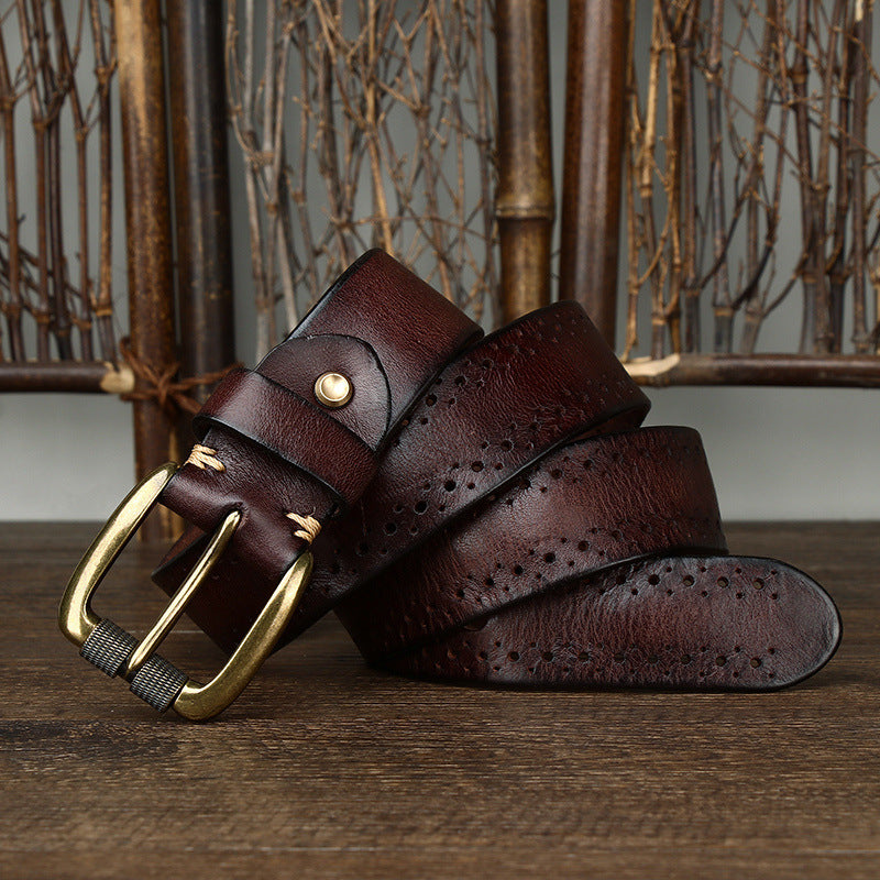 Hollowed-out First-layer Cowhide Pin-buckle Belt