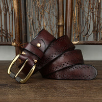 Hollowed-out First-layer Cowhide Pin-buckle Belt