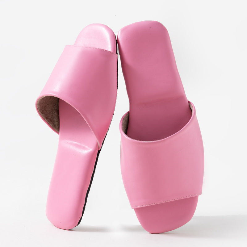 Leather Plain Color Simple Slippers
