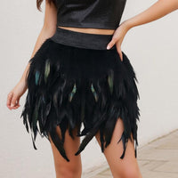 Faux Feather Asymmetrical Mini Skirt