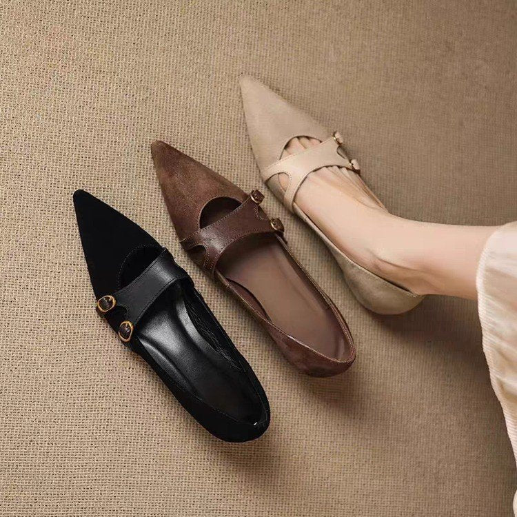 Vintage Pointed-toe Low-cut Flats