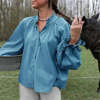 Lantern-sleeve V-neck Ruffled Blouse Top