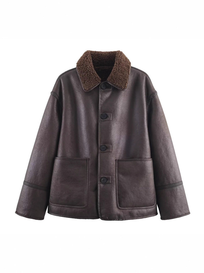 Cozy Casual Double-Sided Leather-and-Fur Coat