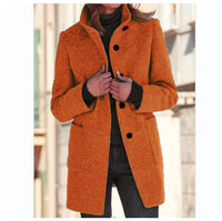 Stand Collar Woolen Coat - Casual Button Outwear