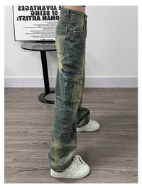 Deconstructed Design Washed Jeans
