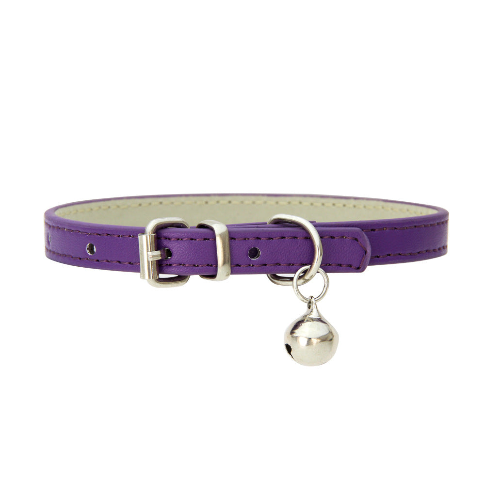 Japanese Style Bell PU Leather Leash Pet Dog Collar