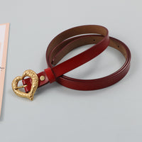 Gold Peach Heart Shape Buckle Leather Belt