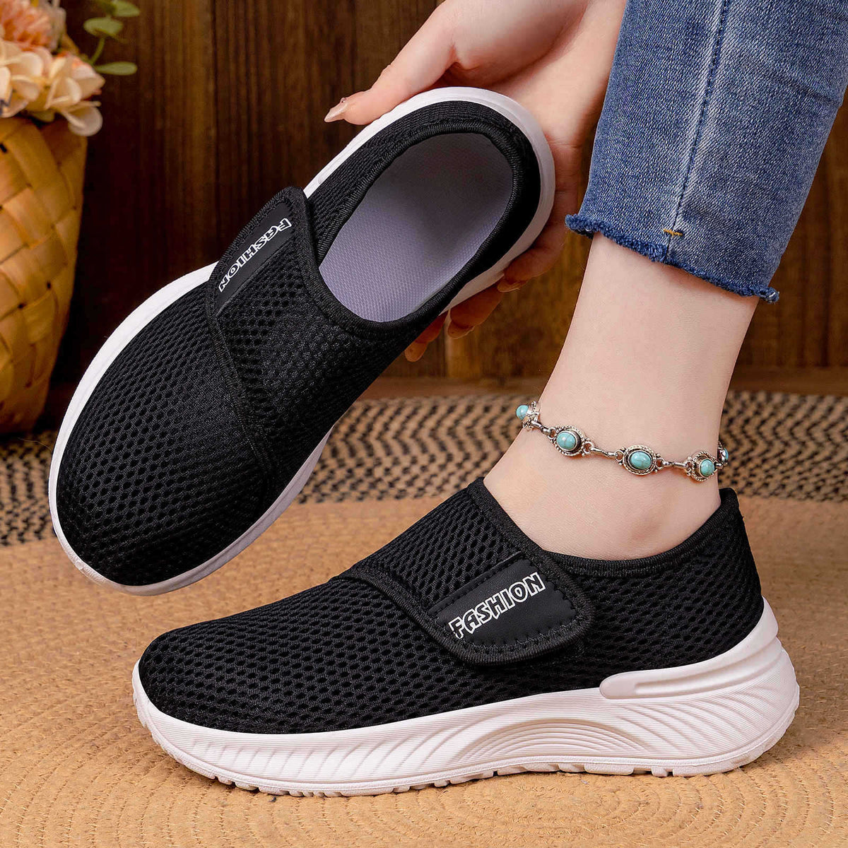 Casual Versatile Velcro Fastened Soft Soled Shoes