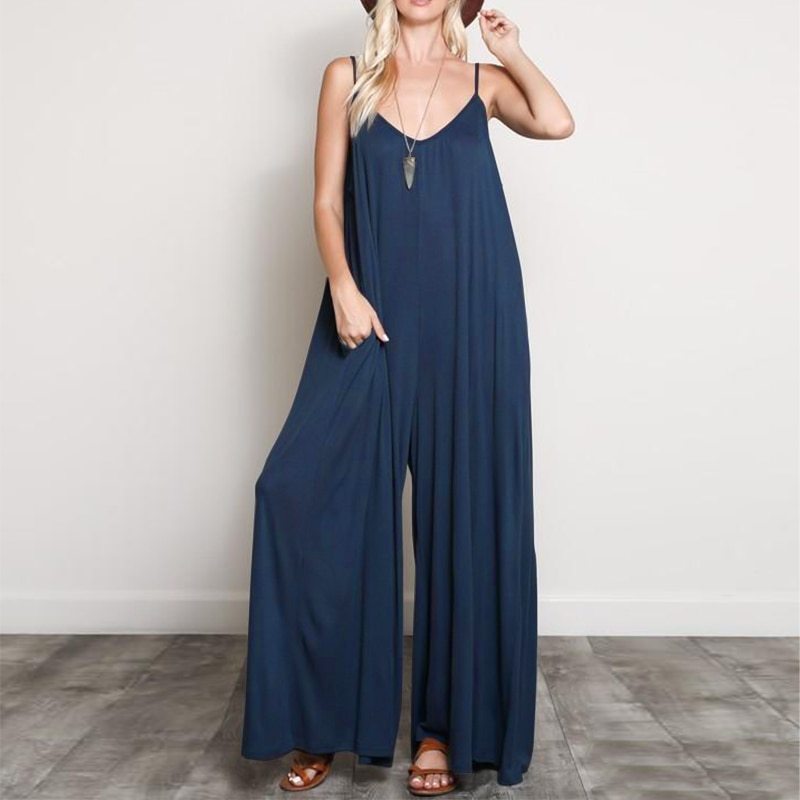 Summer V-Neck Wide-Leg Jumpsuit