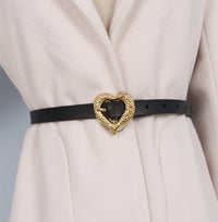 Gold Peach Heart Shape Buckle Leather Belt