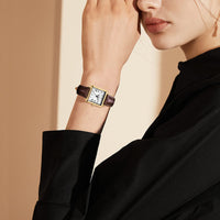 Women's Watch With A Retro-style Small Square Face And Leather Strap