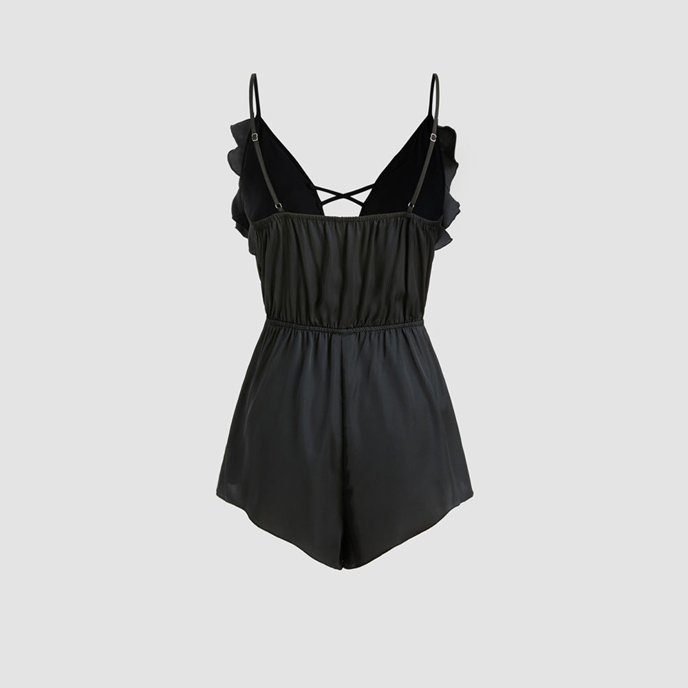 Ruffled V-Neck Sleeveless Summer Jumpsuit