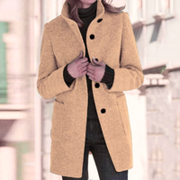 Stand Collar Woolen Coat - Casual Button Outwear