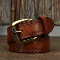 Hollowed-out First-layer Cowhide Pin-buckle Belt