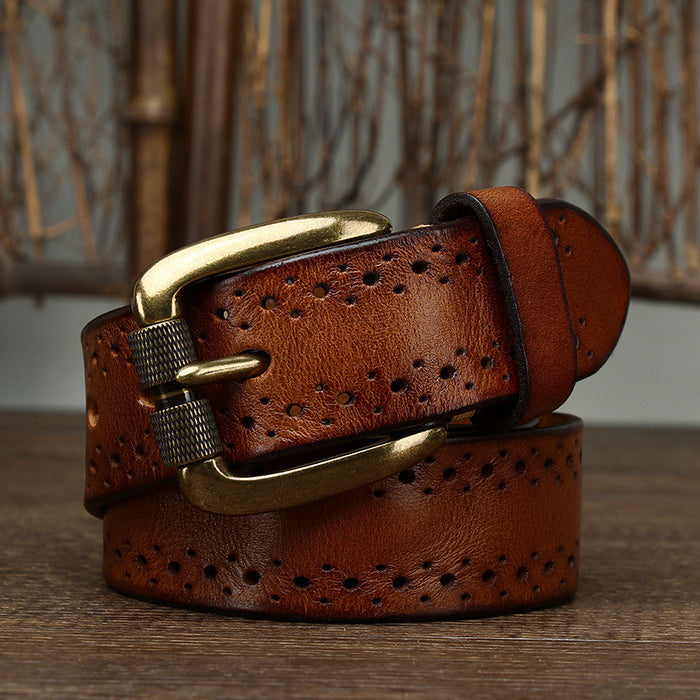 Hollowed-out First-layer Cowhide Pin-buckle Belt