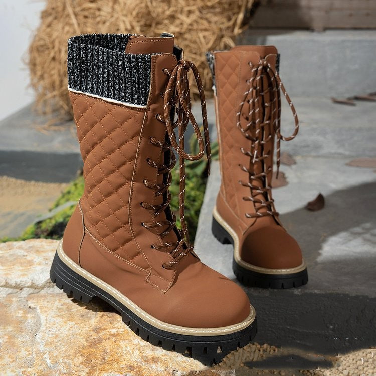 Front-lace-up Thick-heeled Martin Boots