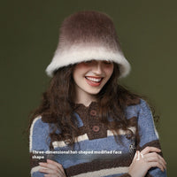 Rabbit Fur Bucket Hat Women's Fleece-lined Warm Bucket Hat