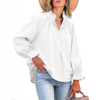 Lantern-sleeve V-neck Ruffled Blouse Top