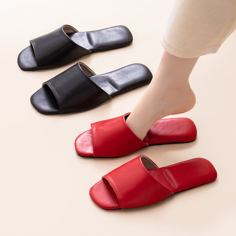 Leather Plain Color Simple Slippers