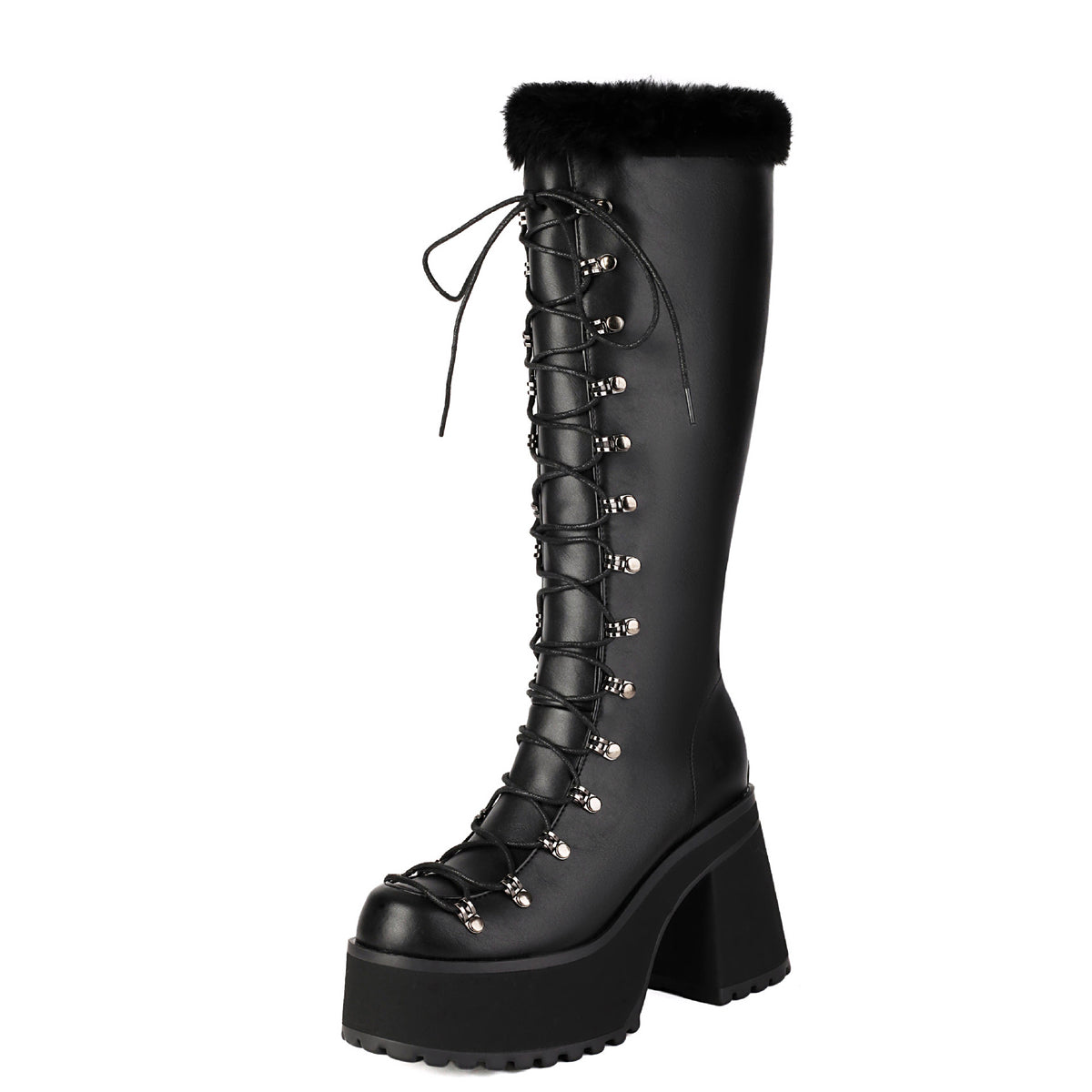 A Fur Collar And Laces Casual Boots