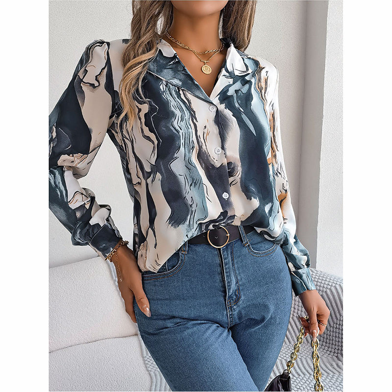 Fashion Button Down Shirts V Neck Long Sleeve