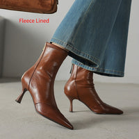Stiletto-heeled Cowhide Pointed-toe Ankle Boots