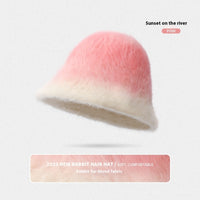 Rabbit Fur Bucket Hat Women's Fleece-lined Warm Bucket Hat