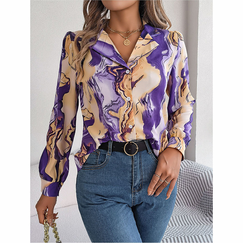 Fashion Button Down Shirts V Neck Long Sleeve
