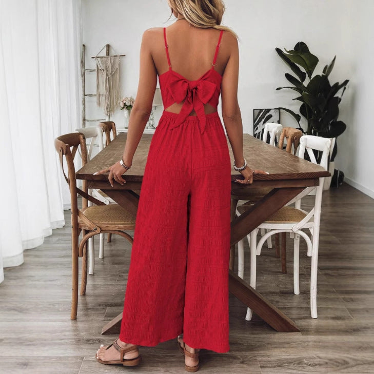 Bow Back Detail Wide-Leg Jumpsuit